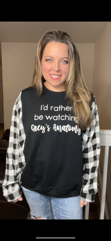 Upcycled Grey’s Anatomy – women’s XL – thin sweatshirt with thin flannel sleeves