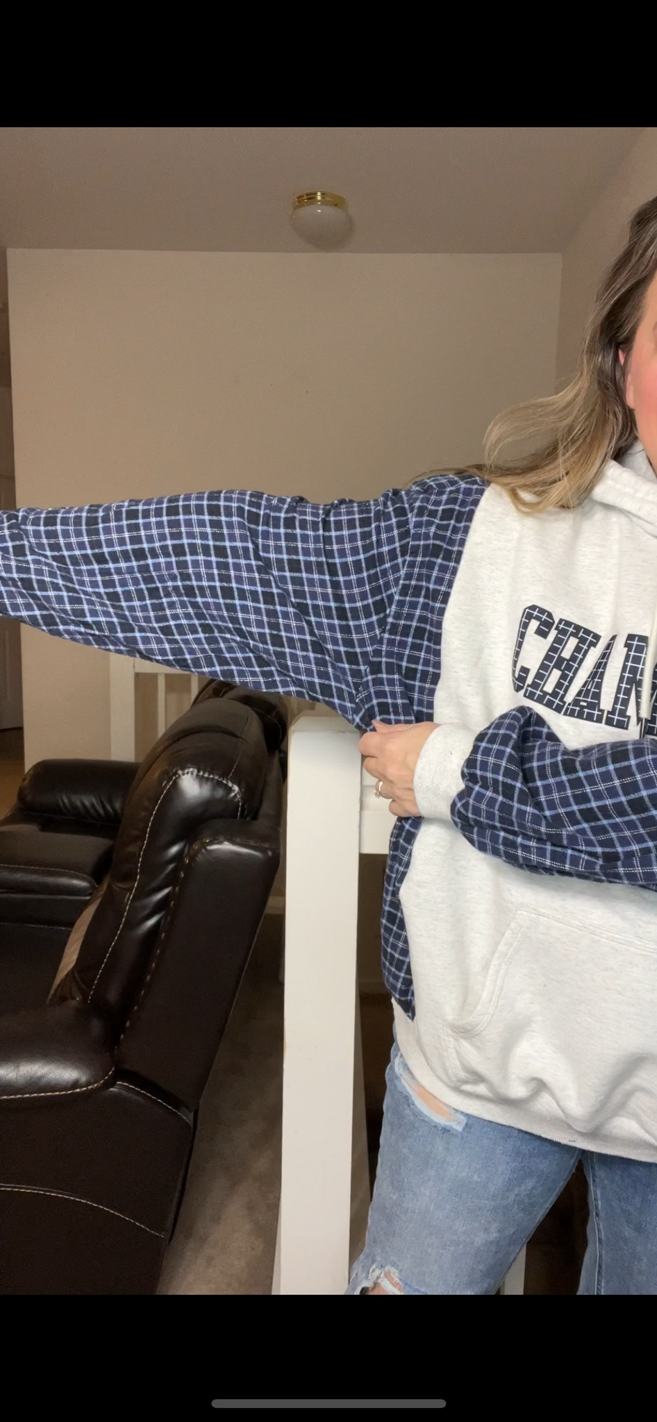 Upcycled Champion – women’s 2X – Midweight sweatshirt with flannel sleeves