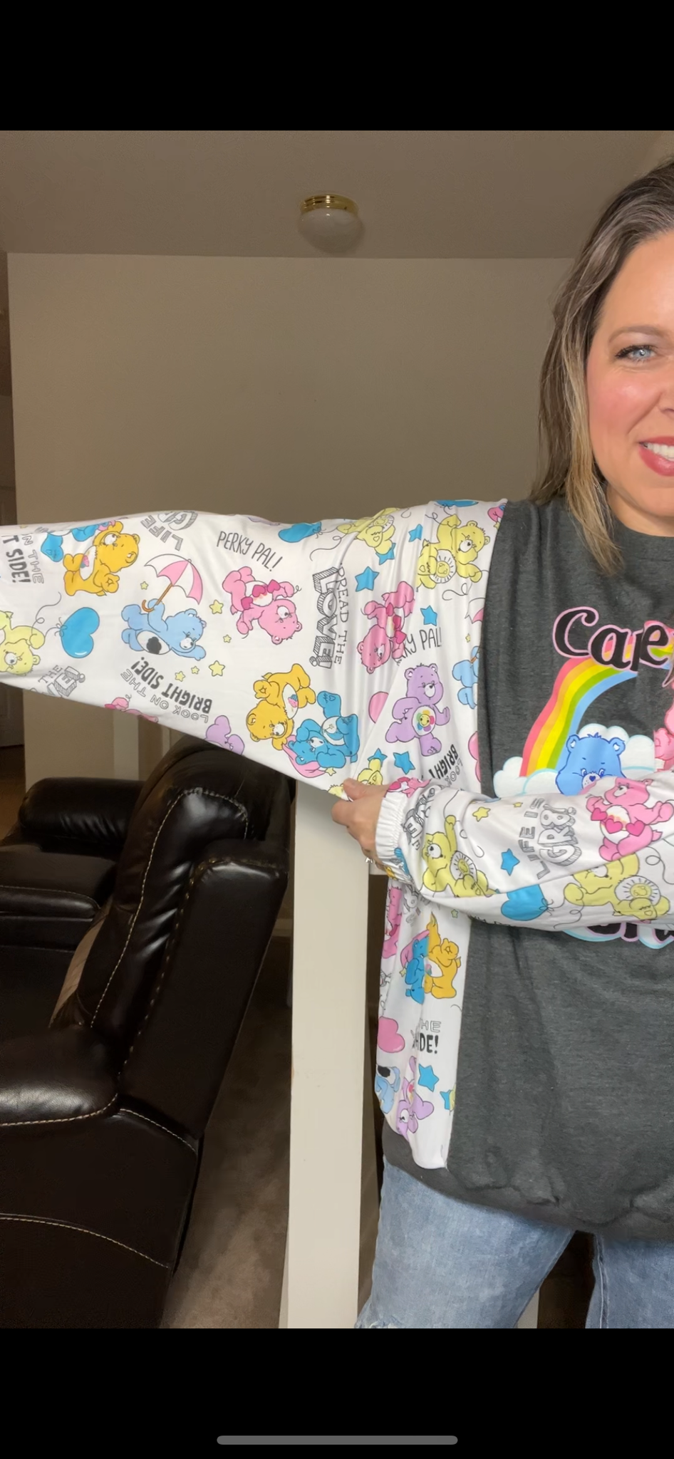 Upcycled Carebear – women’s 3X – thin T-shirt with Jersey sleeves