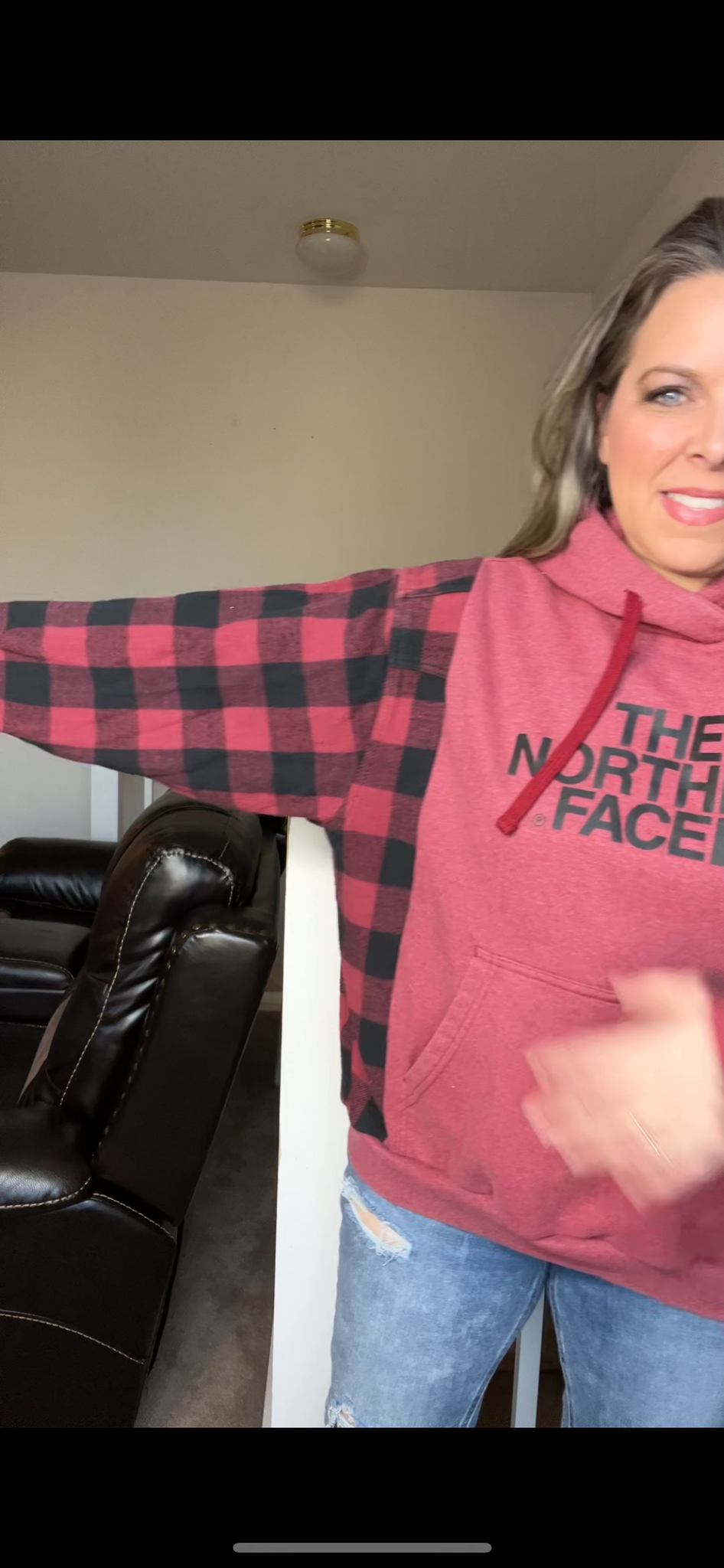 Upcycled Northface – women’s medium – middleweight sweatshirt with thick flannel sleeves