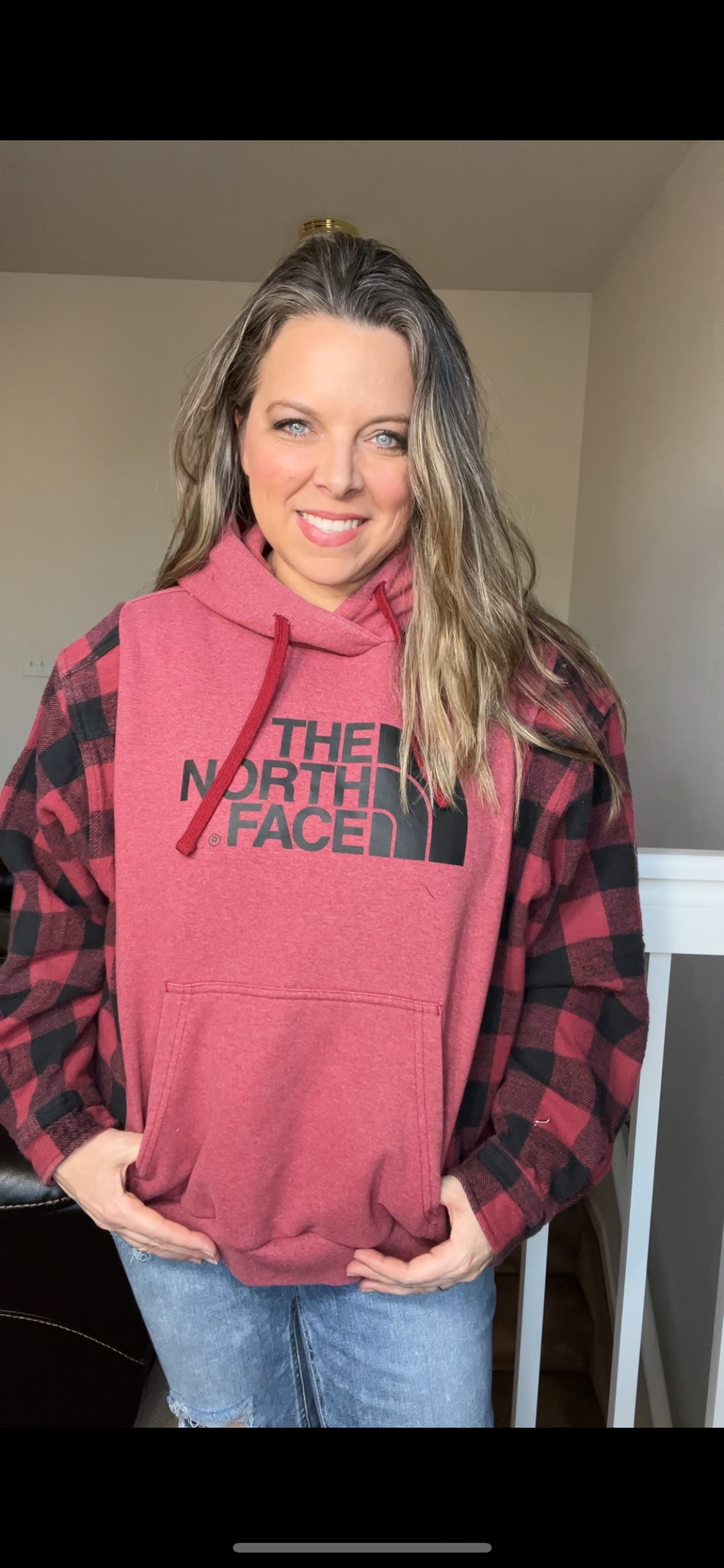 Upcycled Northface – women’s medium – middleweight sweatshirt with thick flannel sleeves