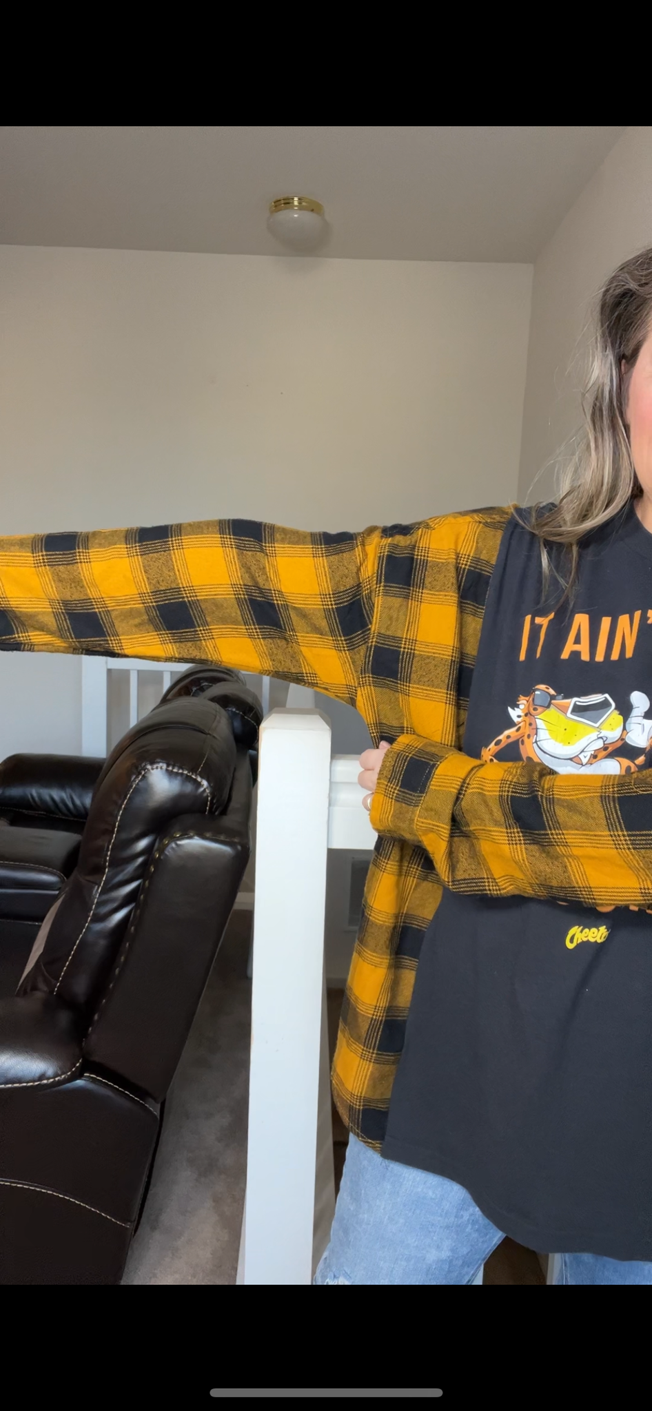 Upcycled Cheesy – women’s XL – T-shirt with a soft flannel sleeves