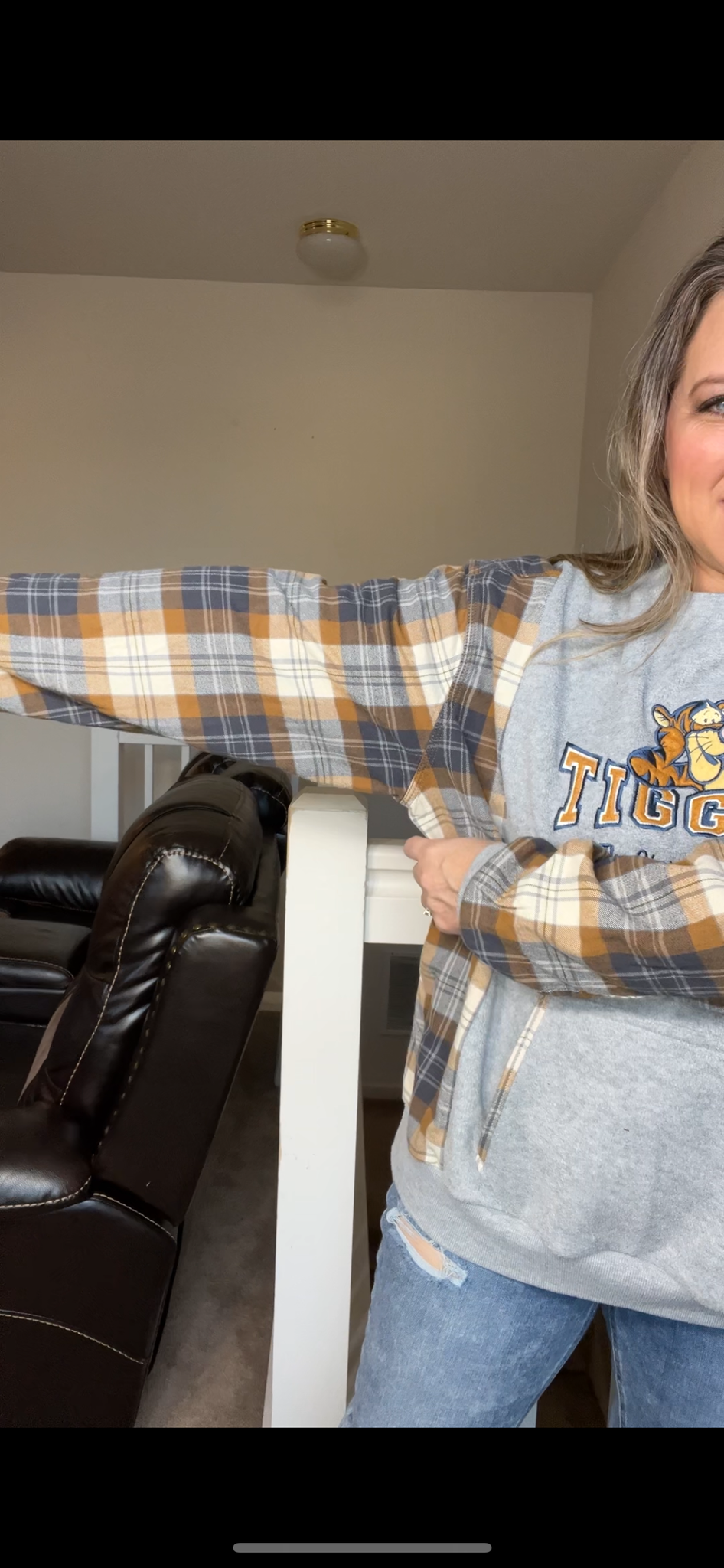 Upcycled Tigger - women’s XL – midweight sweatshirt with flannel sleeves