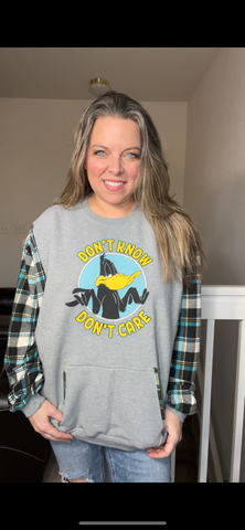 Upcycled Daffy duck – women’s 2X – midweight sweatshirt with stretchy sleeves