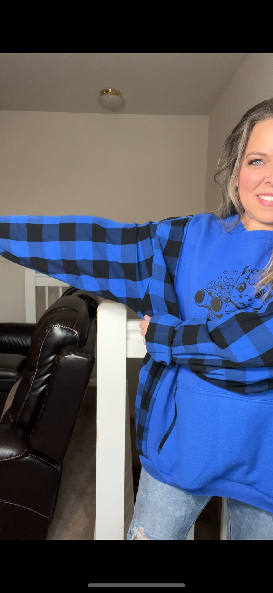 Upcycled Cow – women’s 3X/4X – midweight sweatshirt with flannel sleeves