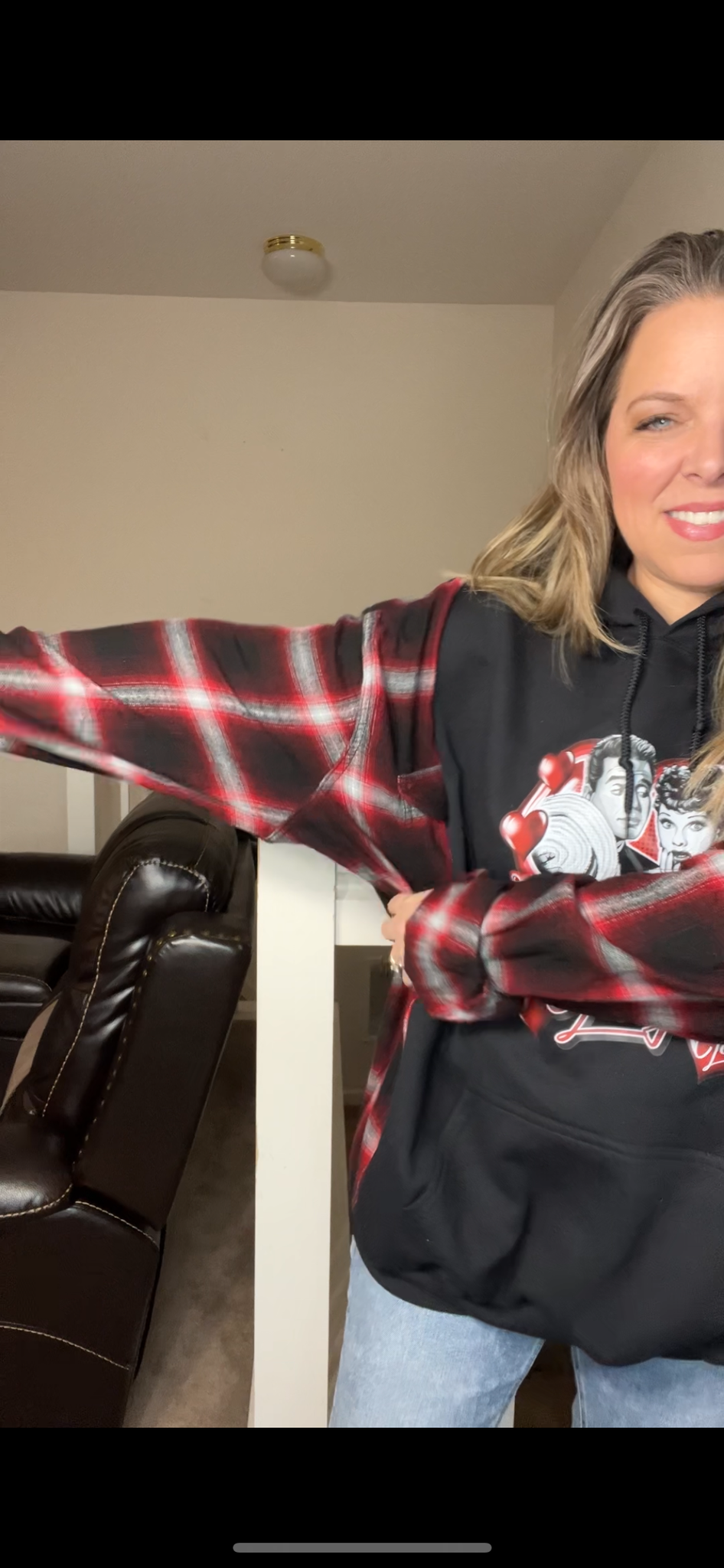 Upcycled Lucy – women’s 3X/4X – midweight sweatshirt with flannel sleeves