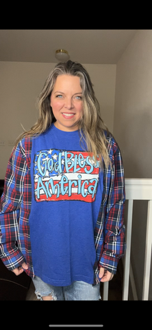 Upcycled America - Women’s XL long - T-shirt with cotton sleeves