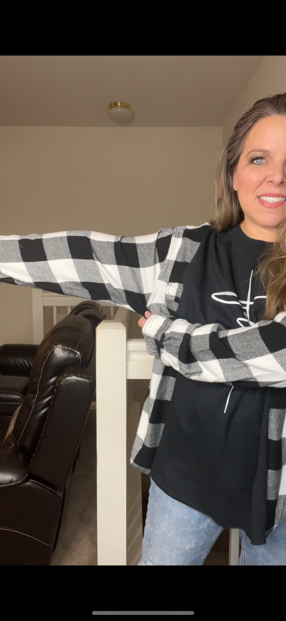 Upcycled Faith – women’s 2X T-shirt with flannel sleeves