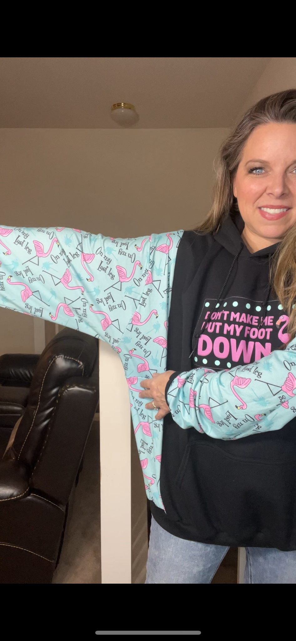 Upcycled Flamingos – women’s 3X/4X midweight sweatshirt with stretchy sleeves