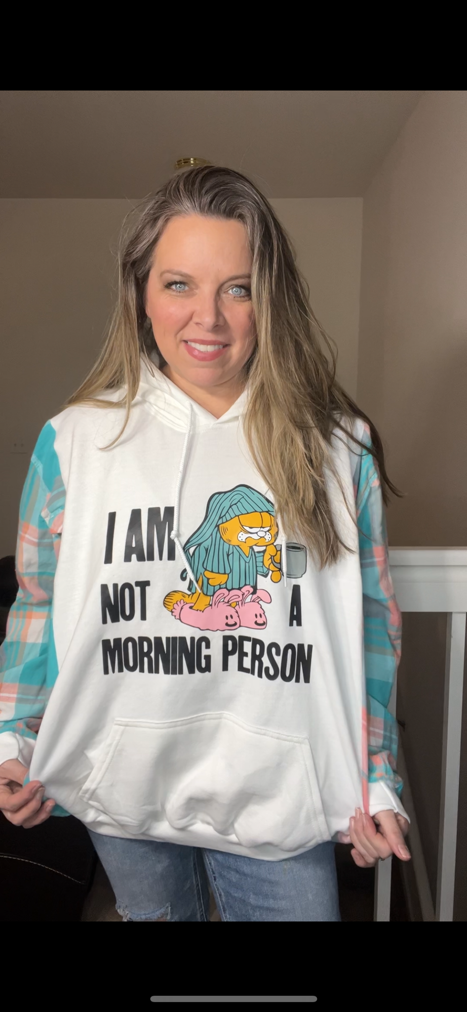 Upcycled Garfield – women’s 2X/3X midweight sweatshirt with soft cotton sleeves – sleeves slightly more narrow