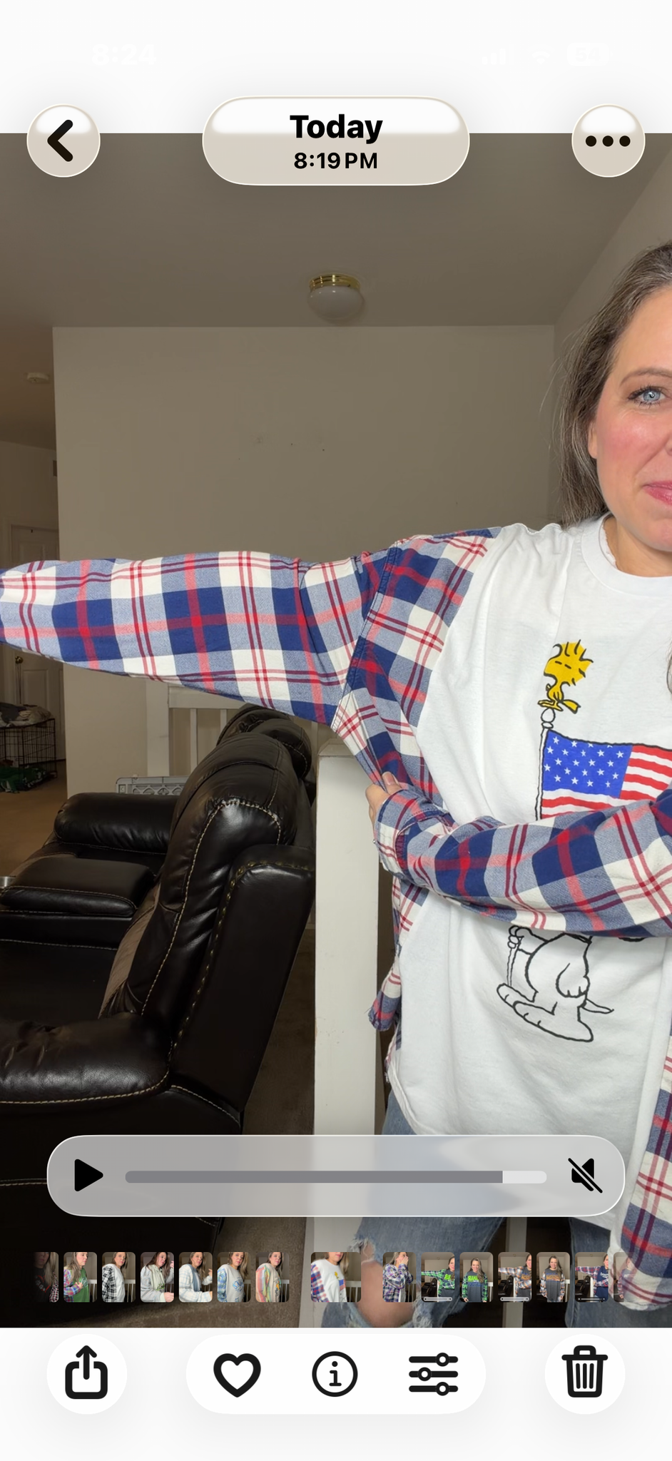 Upcycled Snoopy USA – women's 2X/3X T-shirt with flannel sleeves – sleeves slightly more narrow ￼