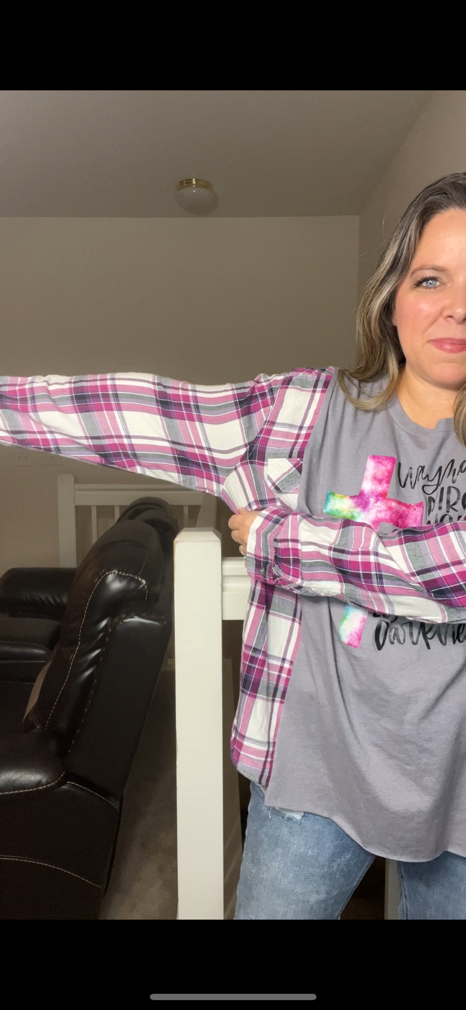 Upcycled Waymaker – women’s 2X T-shirt with thin flannel sleeves