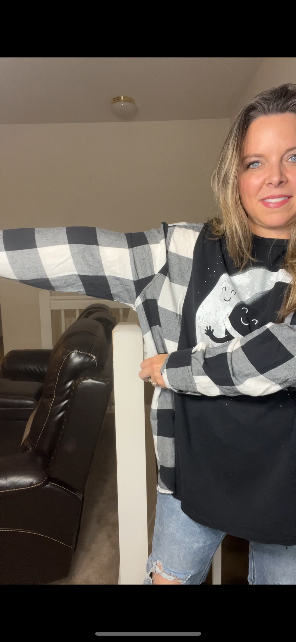 Upcycled Light – women’s 3X T-shirt with flannel sleeves