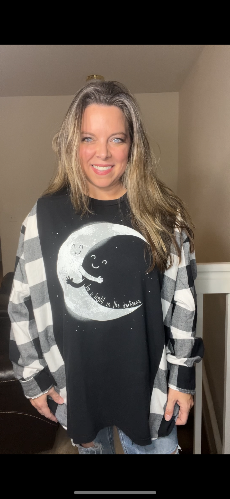 Upcycled Light – women’s 3X T-shirt with flannel sleeves