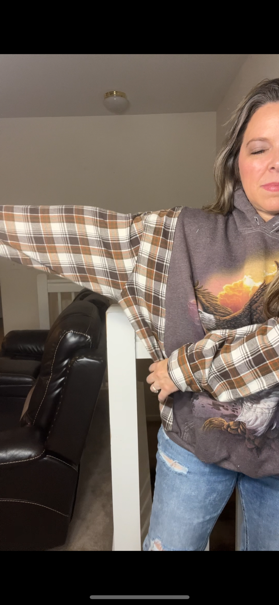 Upcycled Eagle – women’s 1X/2X – midweight sweatshirt with flannel sleeves
