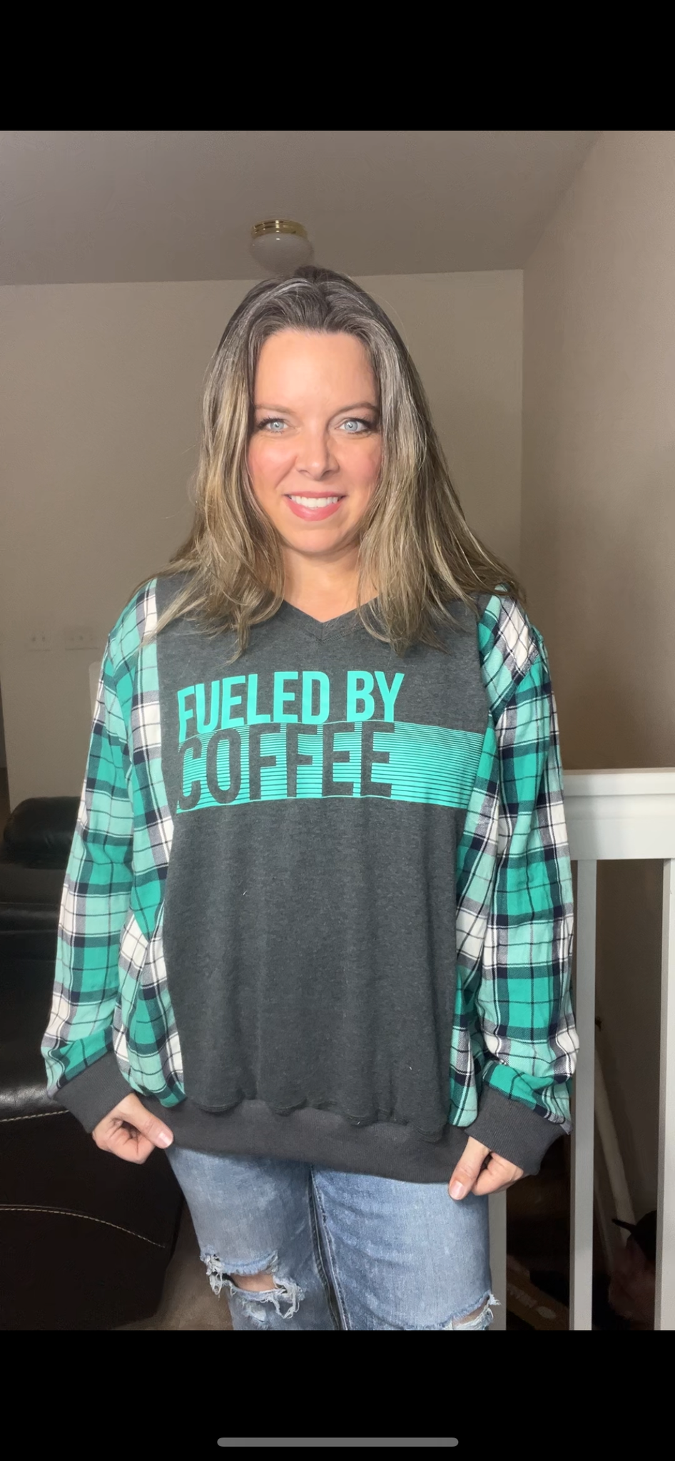 Upcycled Coffee – women’s XL T-shirt with thin flannel sleeves
