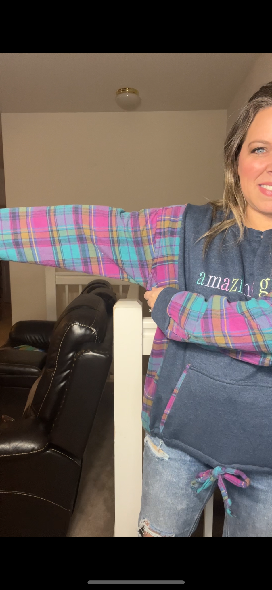 Upcycled Amazing grace – women’s 1X/2X midweight sweatshirt with thick flannel sleeves