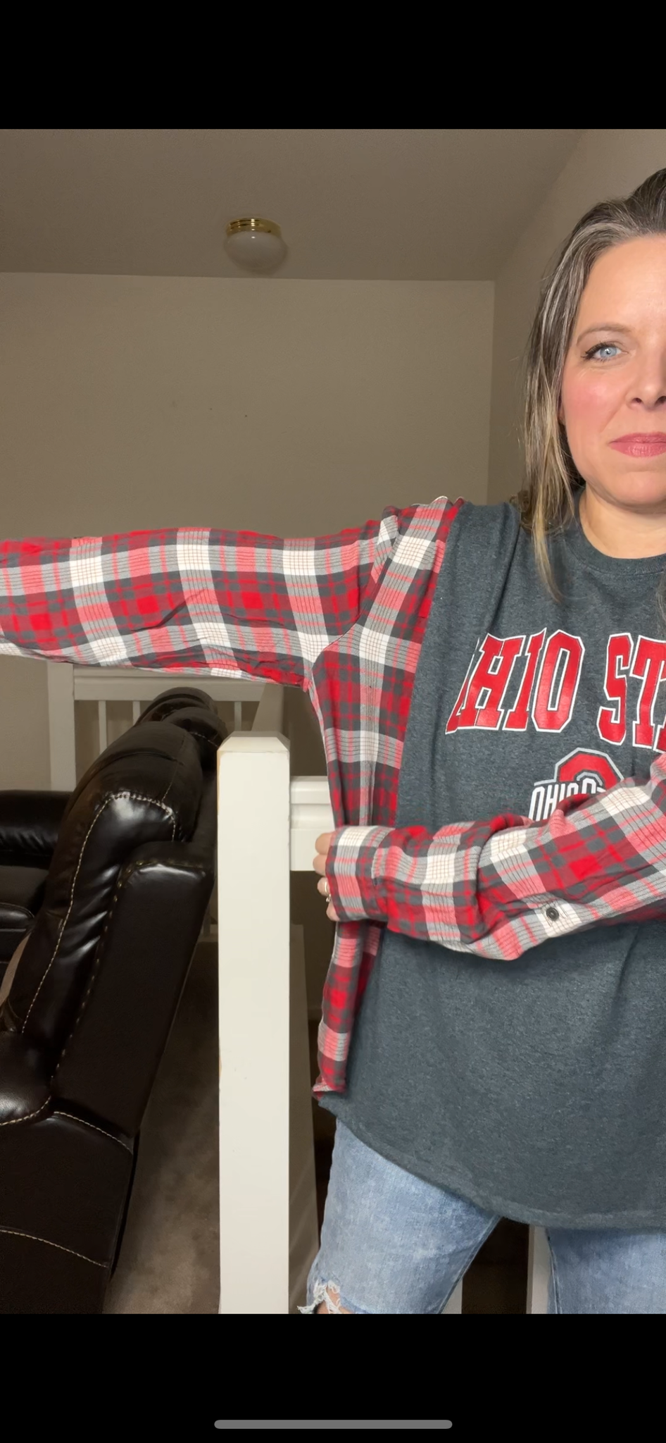 Upcycled OSU – women’s 3X/4X T-shirt with thin flannel sleeves