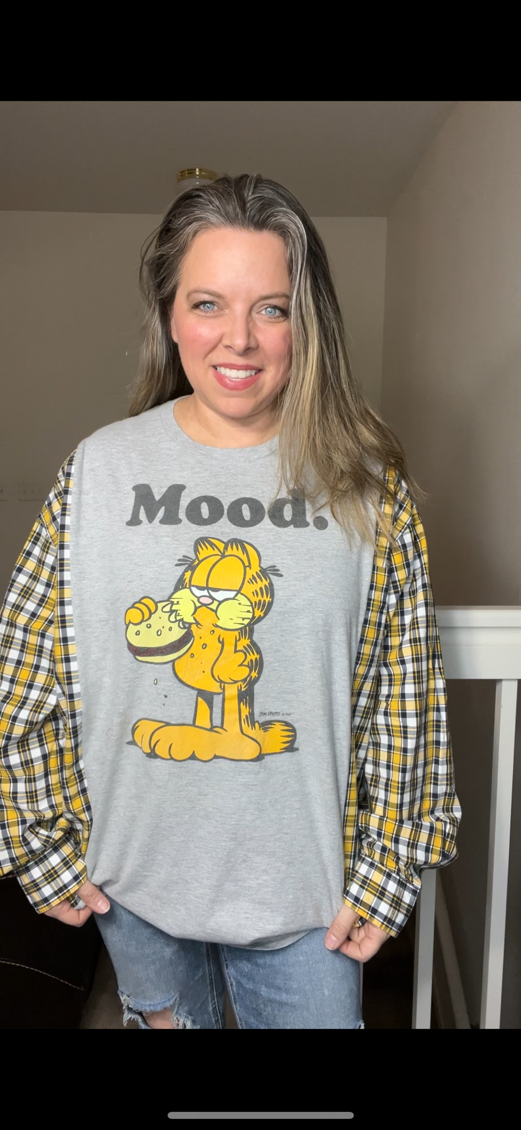 Upcycled Garfield – women’s 3X T-shirt with cotton dress sleeves