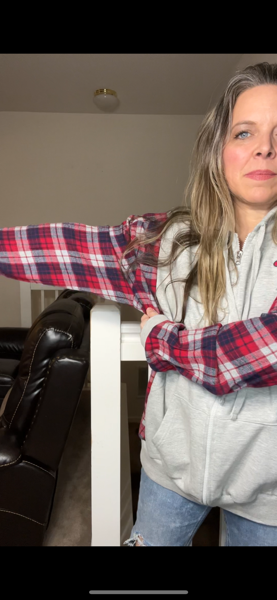 Upcycled Champion zip – women’s 3X midweight sweatshirt with flannel sleeves