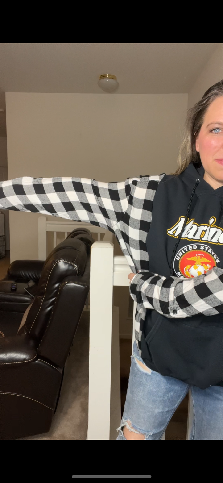 Upcycled Marines – women’s 2X midweight sweatshirt with flannel sleeves