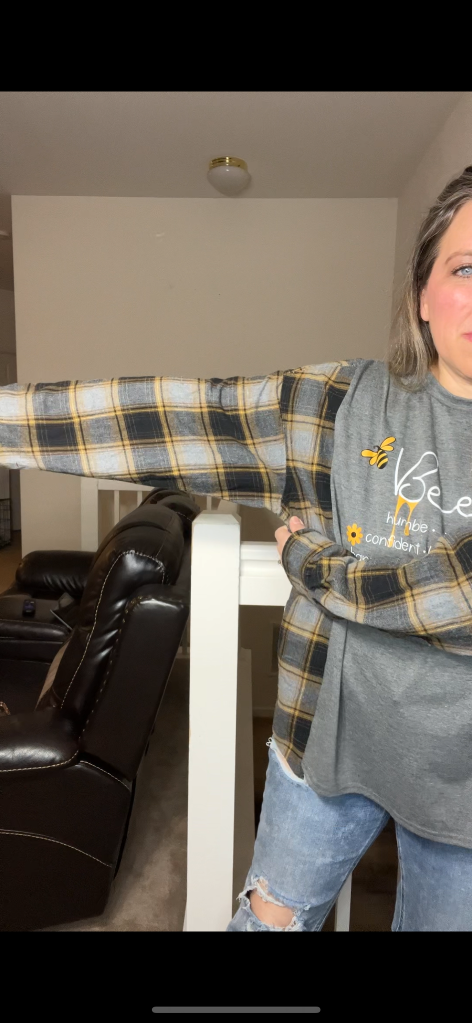 Upcycled Bee - Women’s 1X/2X T-shirt with flannel sleeves