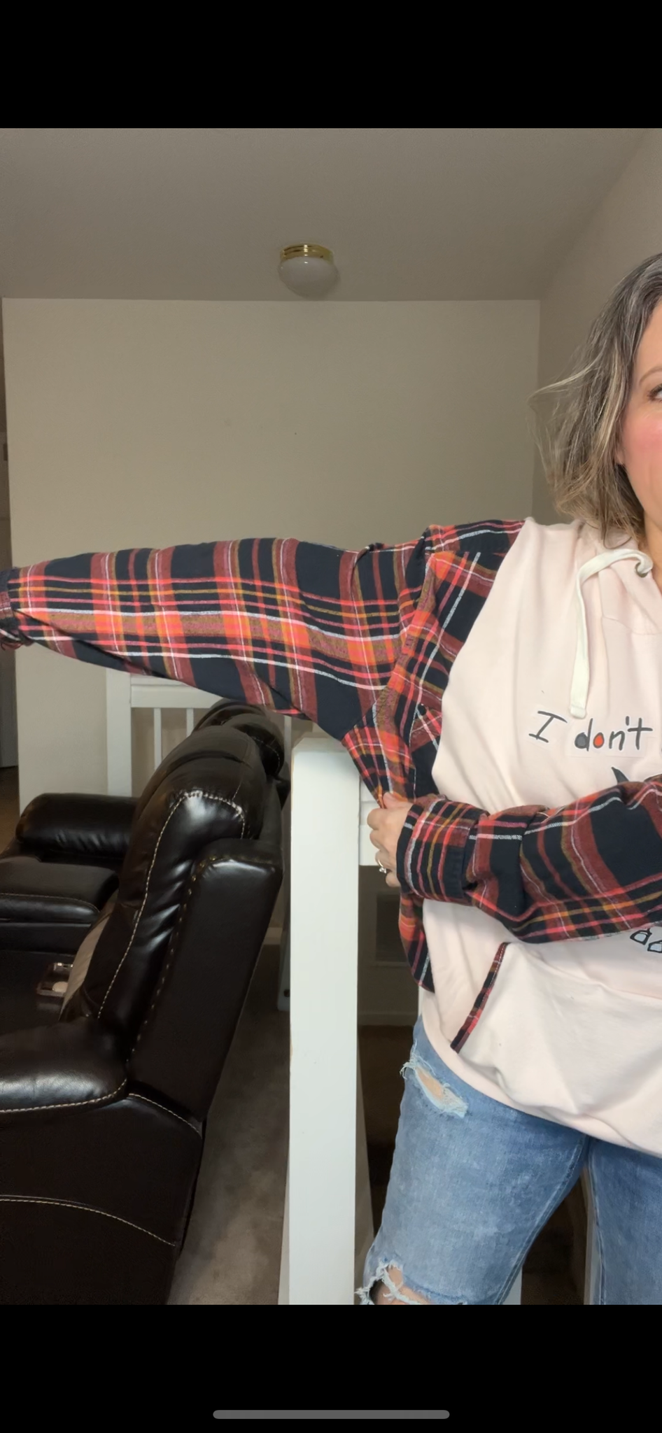 Upcycled Donkey – women’s XL/OneX midweight sweatshirt with flannel sleeves