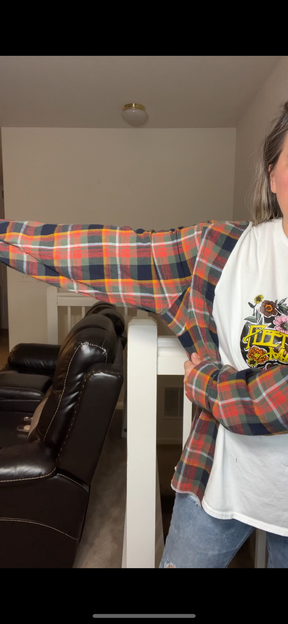 Upcycled Fleetwood Mac – women’s 2X T-shirt with flannel sleeves
