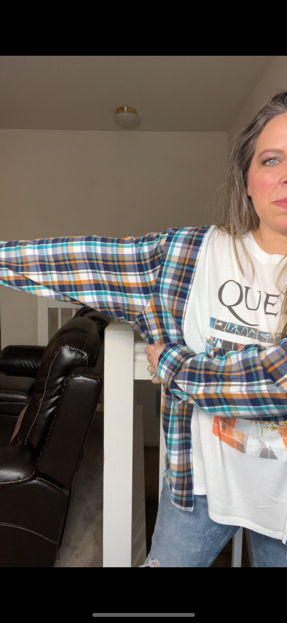 Upcycled Queen – women’s 3X T-shirt, with thick flannel sleeves