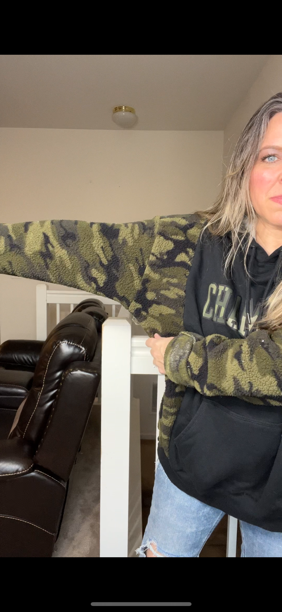 Upcycled Camo champion – women’s 3X midweight sweatshirt with fleece sleeves