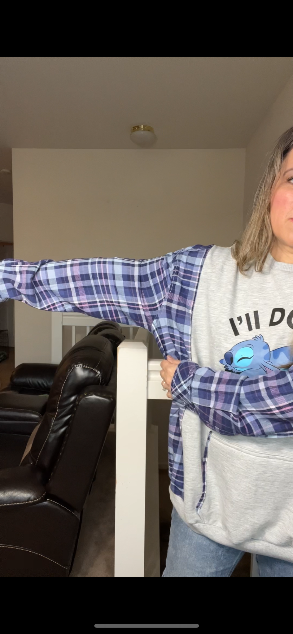 Upcycled Stitch – women’s 4X long midweight sweatshirt with flannel sleeves