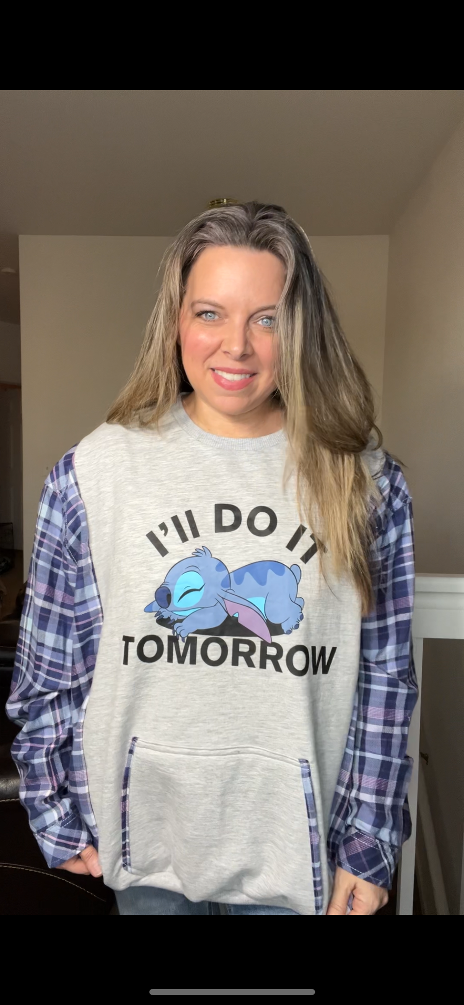 Upcycled Stitch – women’s 4X long midweight sweatshirt with flannel sleeves