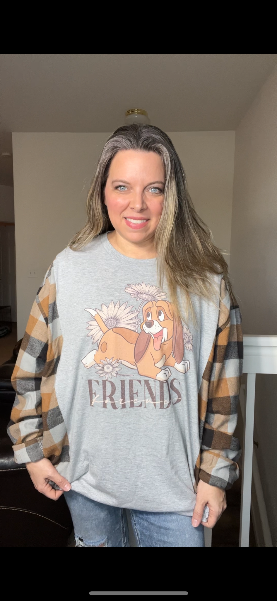 Upcycled Copper - Women’s 5X T-shirt with flannel sleeves