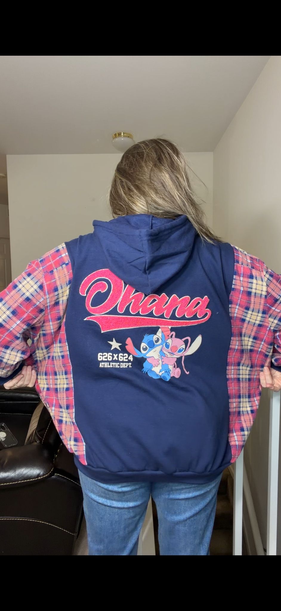 Upcycled Stitch - women's 3X/4X midweight sweatshirt with flannel sleeves