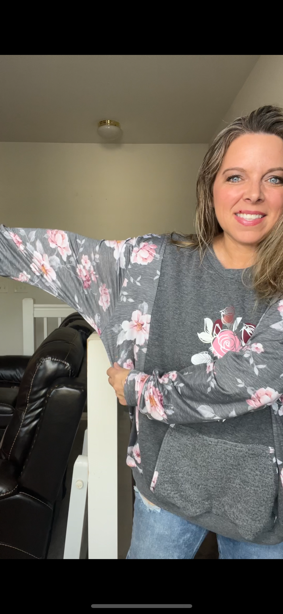 Upcycled Silver flowers – women’s 3X midweight sweatshirt with stretchy sleeves