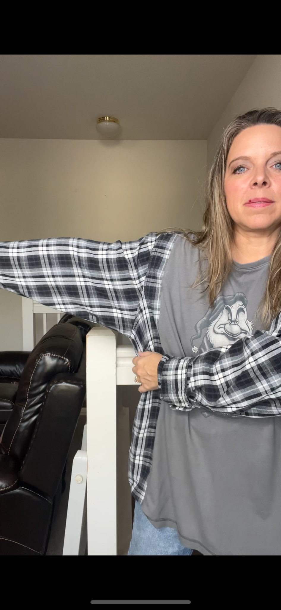 Upcycled Grumpy mornings – women’s 3X/4X T-shirt with flannel sleeves