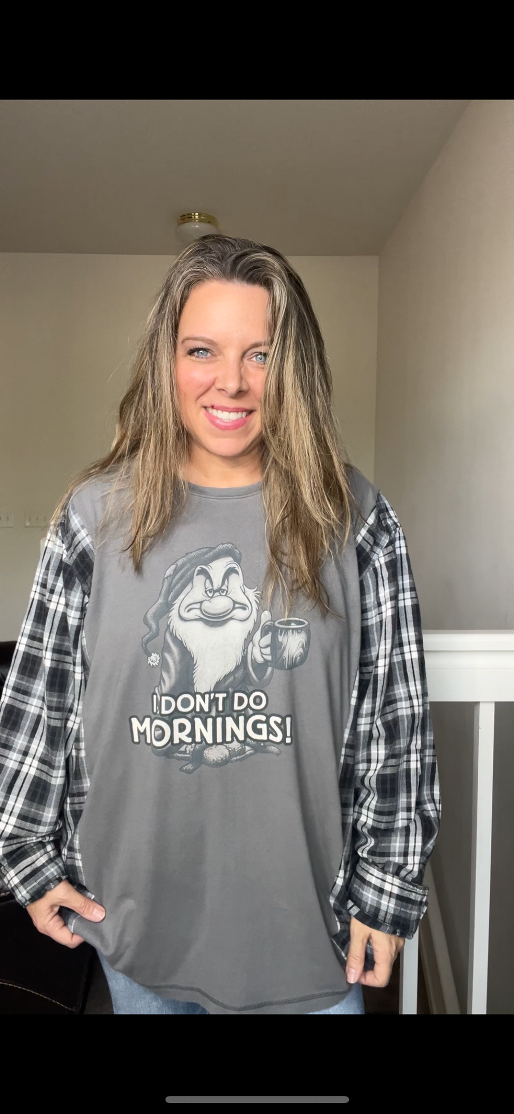 Upcycled Grumpy mornings – women’s 3X/4X T-shirt with flannel sleeves