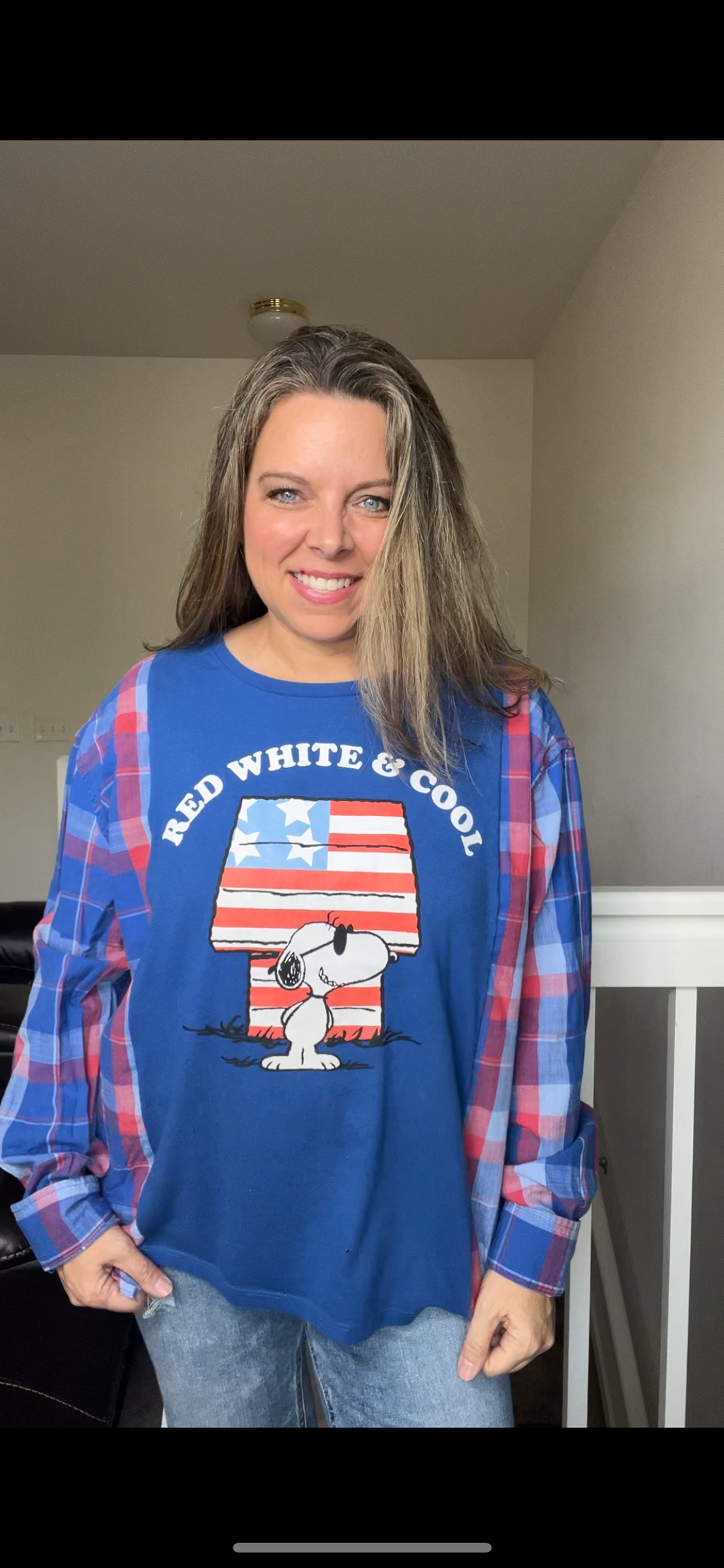 Upcycled Snoopy Cool – women’s medium/large T-shirt with thin cotton sleeves