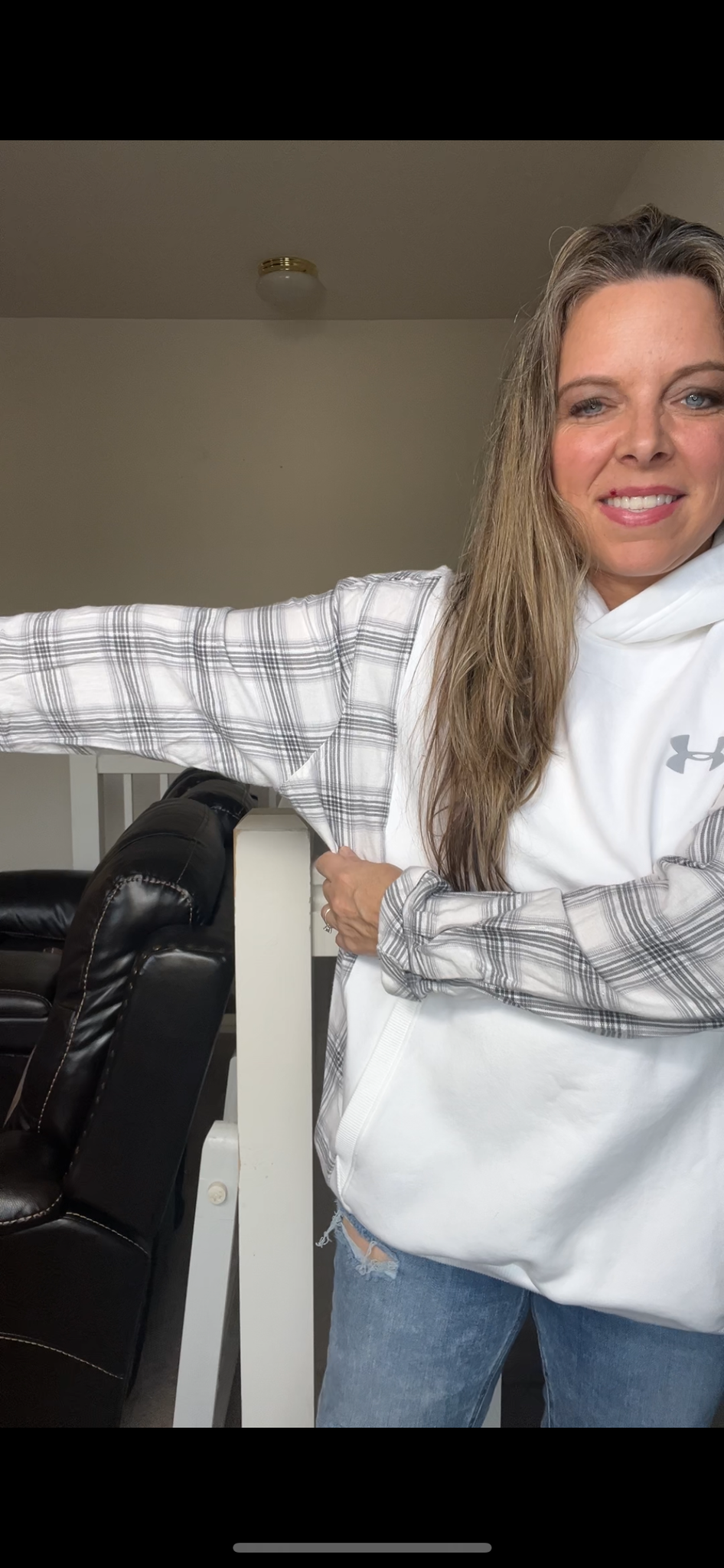 Upcycled White UA - Women’s 1X midweight sweatshirt with flannel sleeves