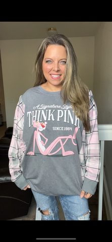 Upcycled Pink Panther – women’s 2X/3X T-shirt with stretchy sleeves