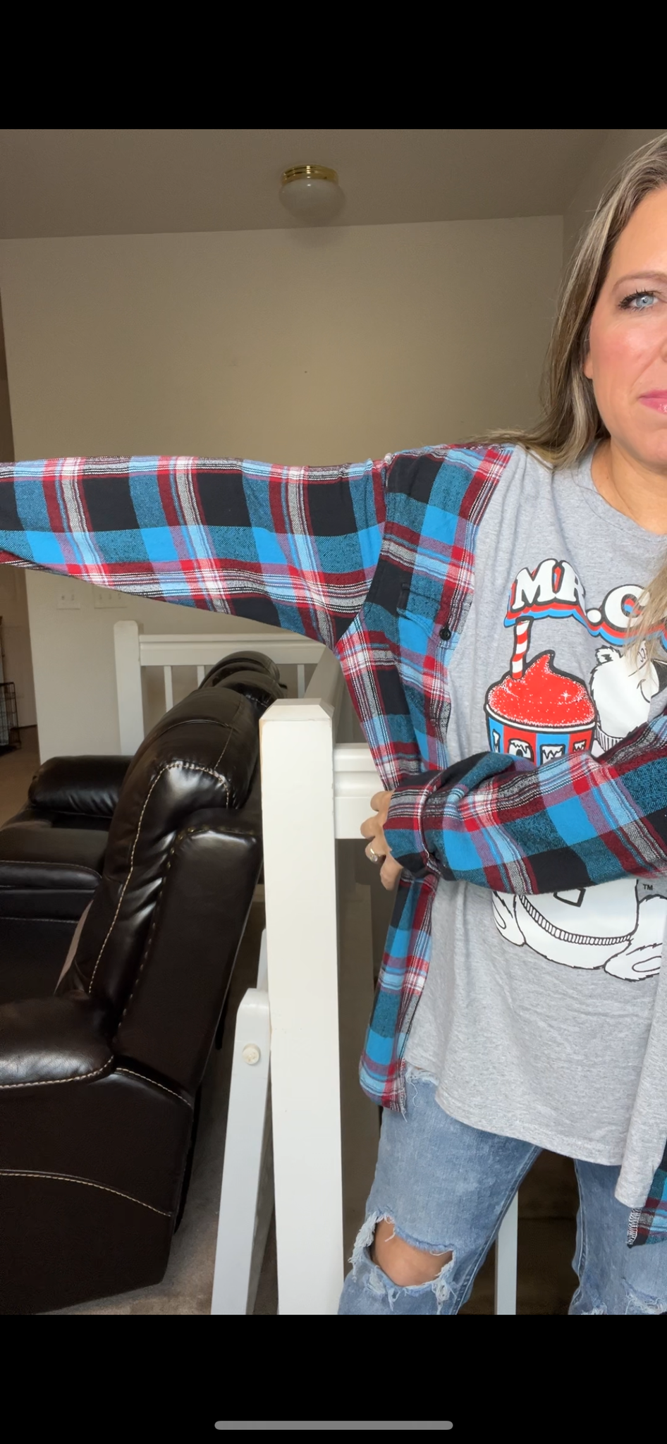 Upcycled Icee - Women’s 2X T-shirt with flannel sleeves