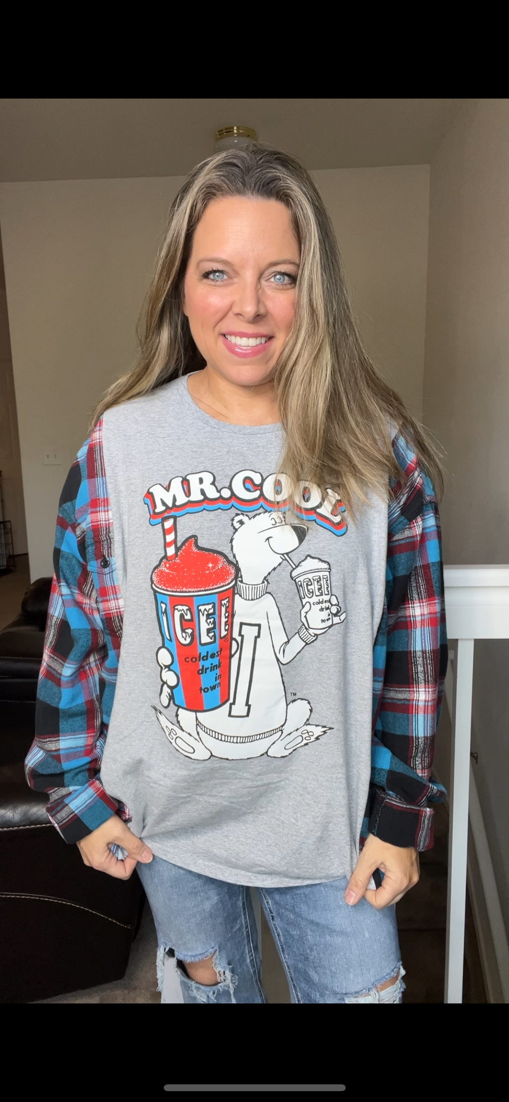 Upcycled Icee - Women’s 2X T-shirt with flannel sleeves