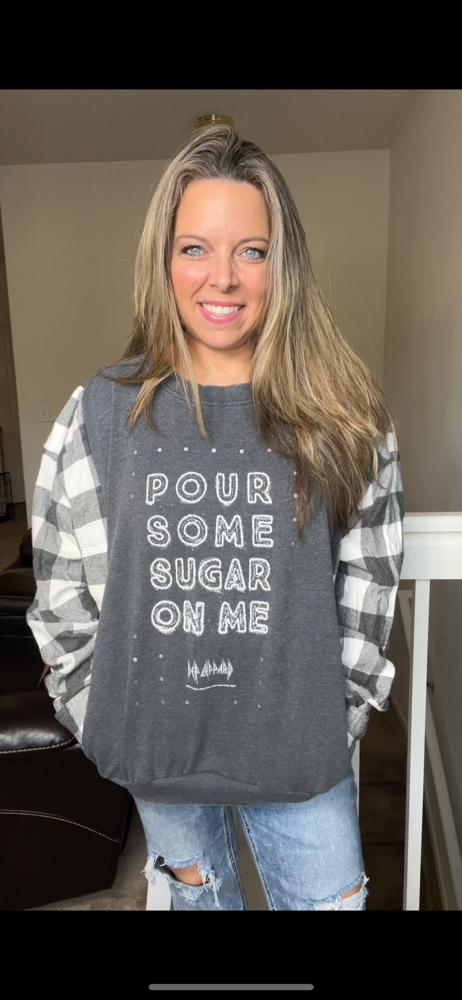 Upcycled Pour sugar – women’s 1X/2X midweight sweatshirt with flannel sleeves
