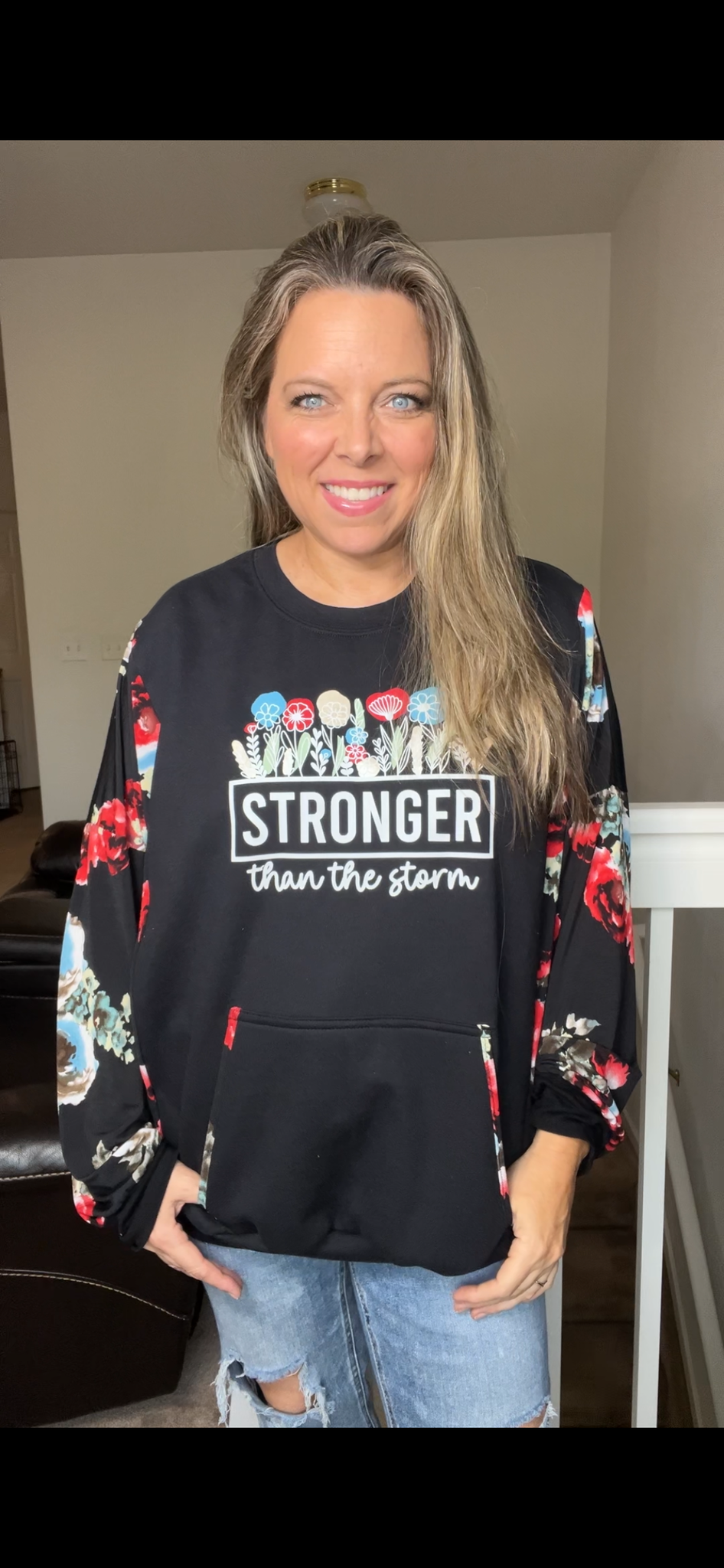 Upcycled Stronger – women’s 2X midweight sweatshirt with stretchy sleeves