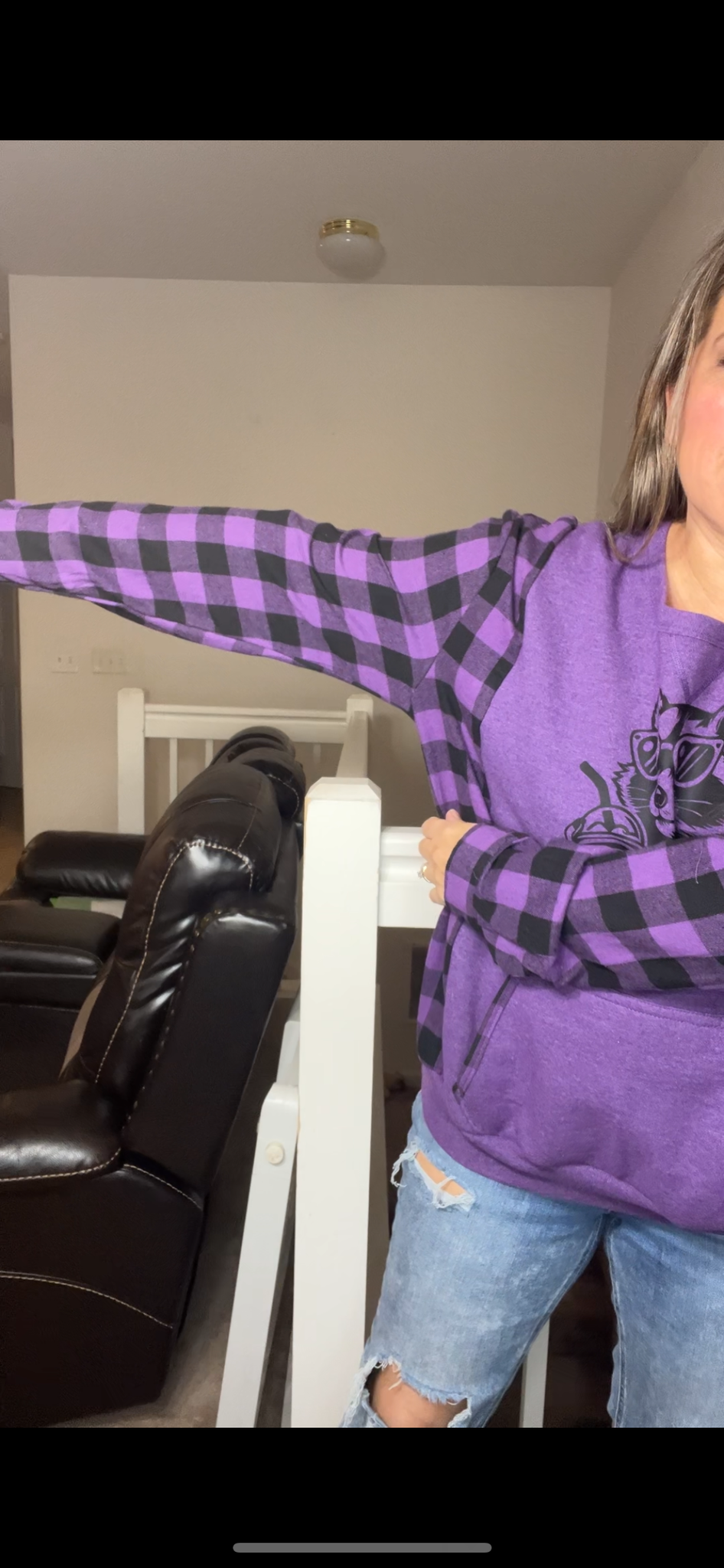 Upcycled Feral – women’s medium midweight sweatshirt with flannel sleeves – sleeves more fitted
