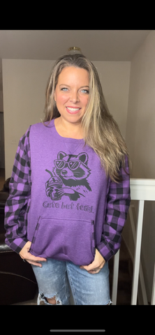 Upcycled Feral – women’s medium midweight sweatshirt with flannel sleeves – sleeves more fitted