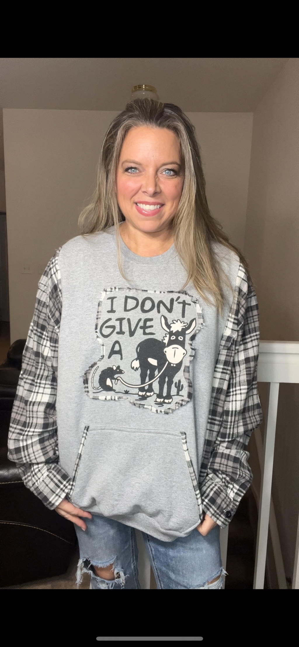 Upcycled Rat – women’s 3X midweight sweatshirt with flannel sleeves