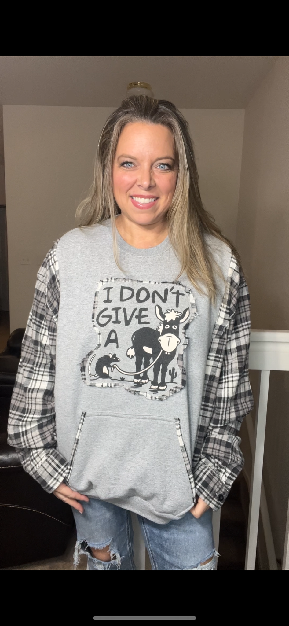 Upcycled Rat – women’s 3X midweight sweatshirt with flannel sleeves