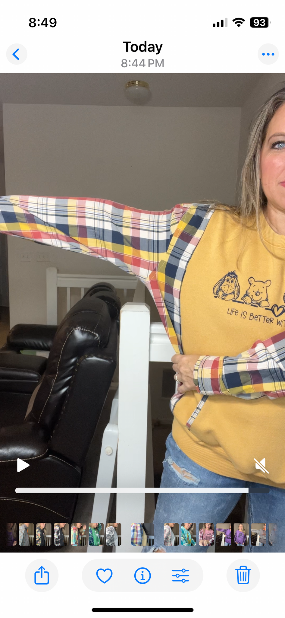 Upcycled Pooh – women’s medium French terry sweatshirt with cotton sleeves