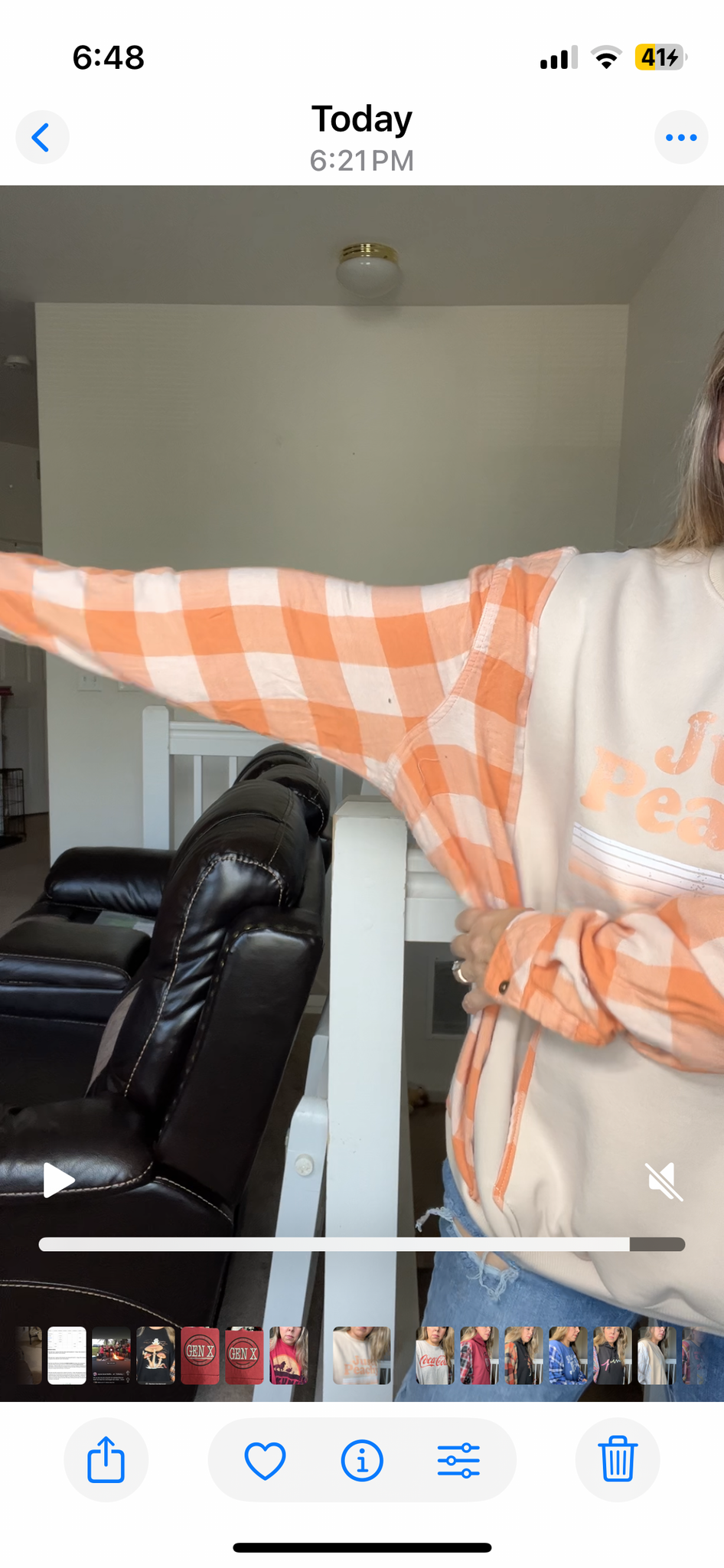 Upcycled Peachy – women’s 2X midweight sweatshirt with flannel sleeves
